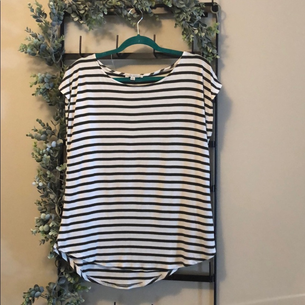 Green Envelope, green and cream stripped shirt